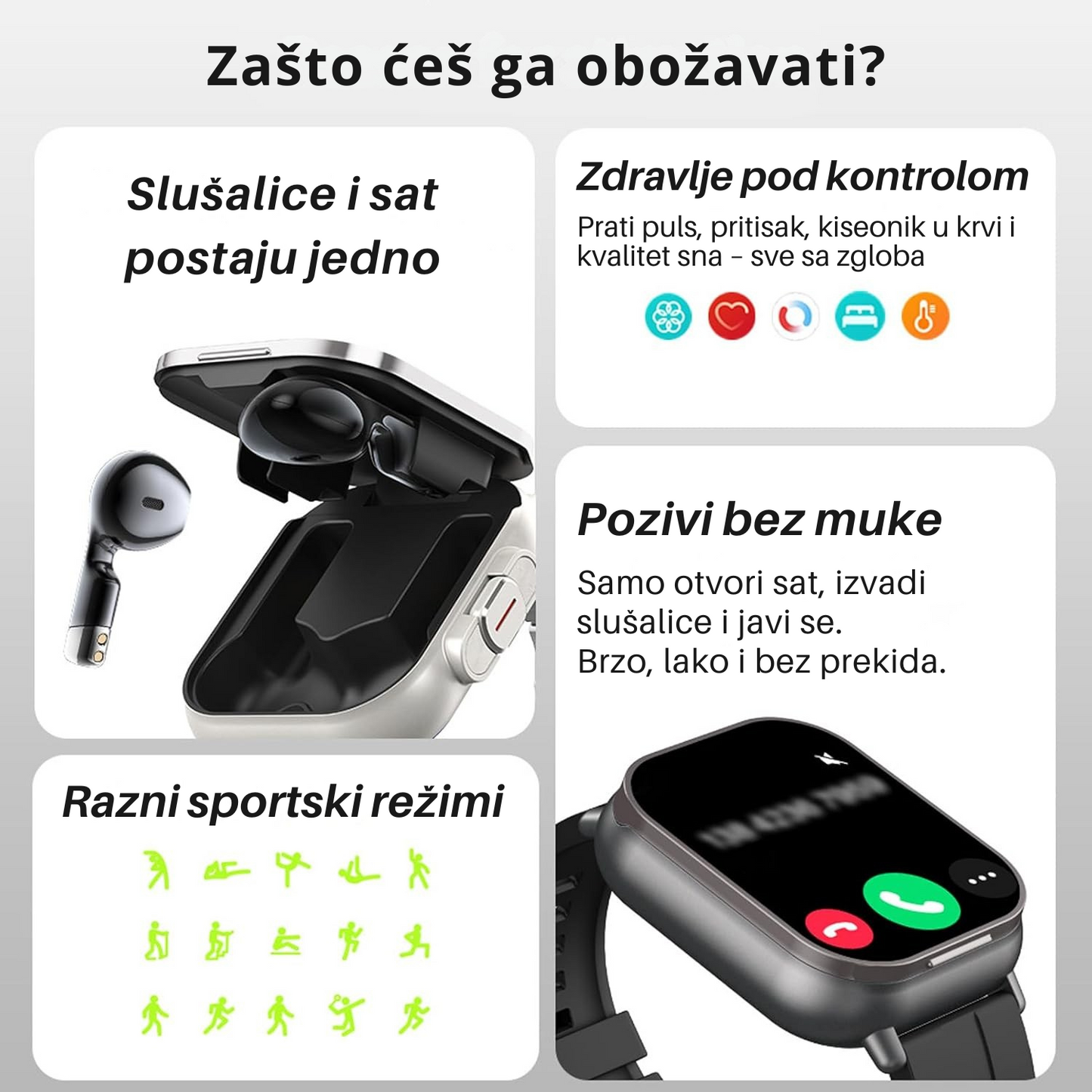 2u1 Pametni sat sa slušalicama