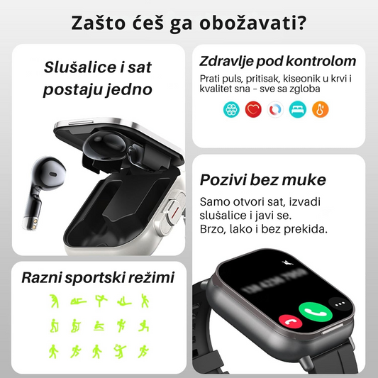 2u1 Pametni sat sa slušalicama